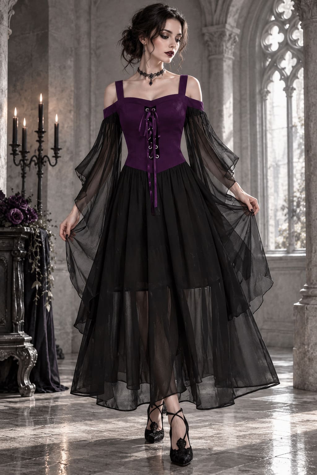 Robe Gothique Noire et Violette - Violetta
