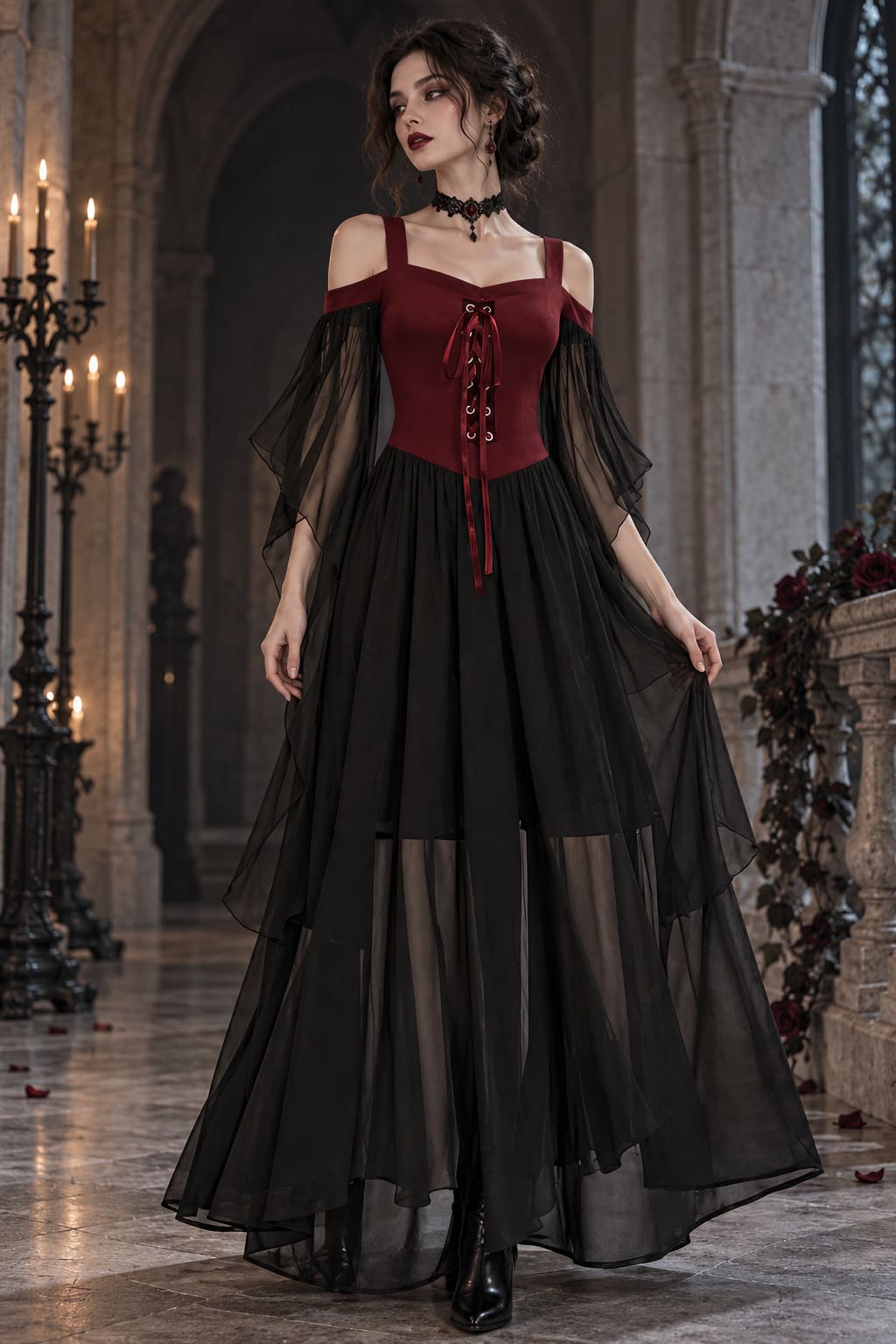 Robe Gothique Rouge et Noir - Ursula