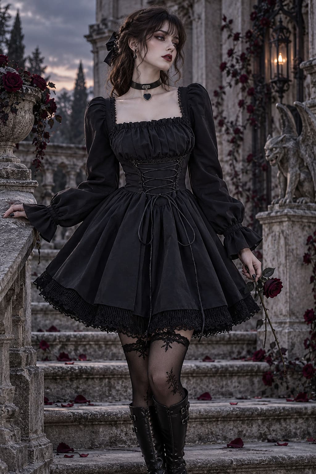 Robe Gothique à Col Carré – Persephone