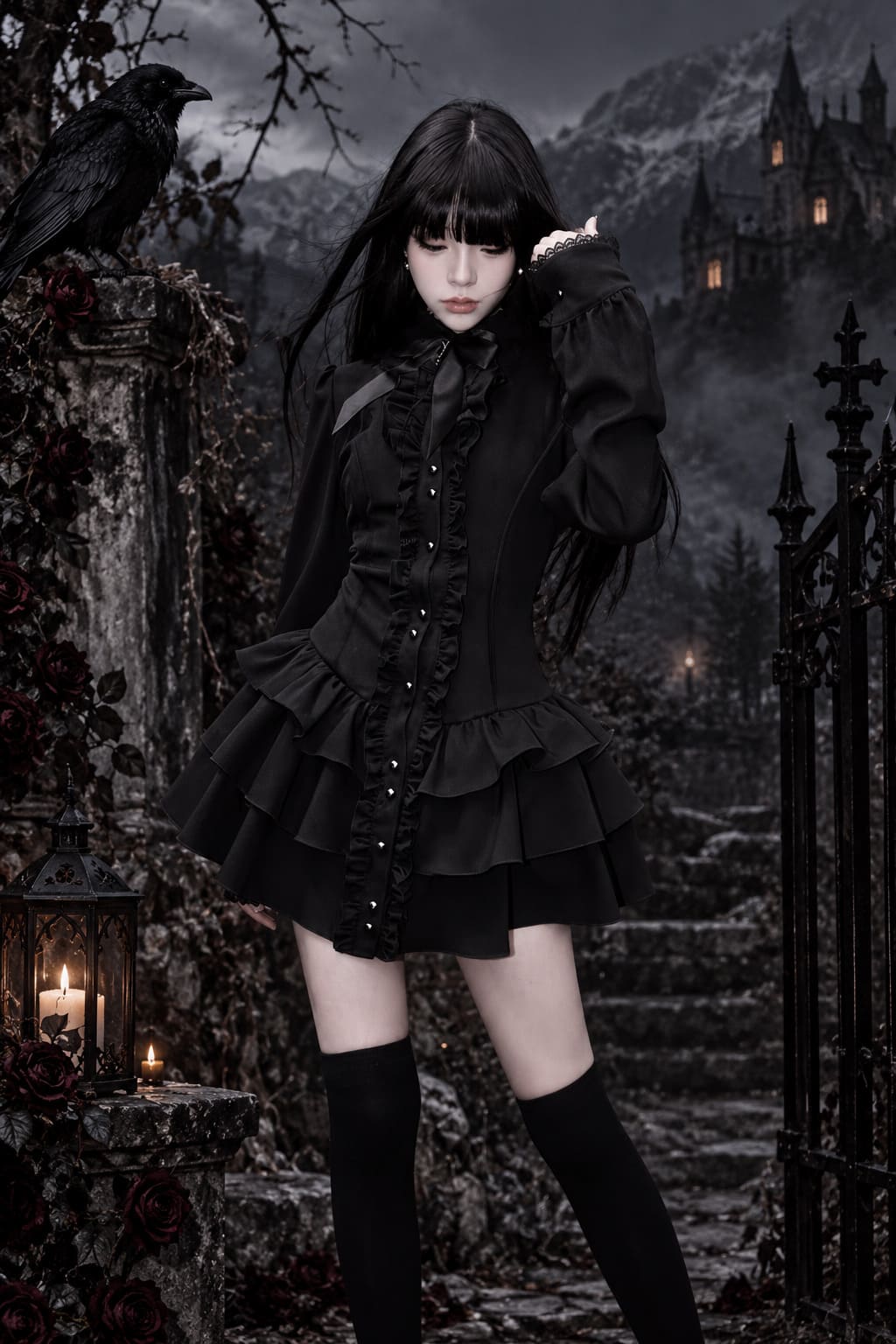 Robe Gothique Courte Jupe Volantée
